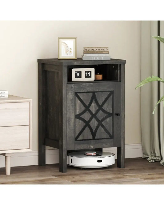 Robot Vacuum Storage Cabinet with Door and Open Shelf for Living Room Bedroom-Gray - Dark Gray - Cabinets & Chests