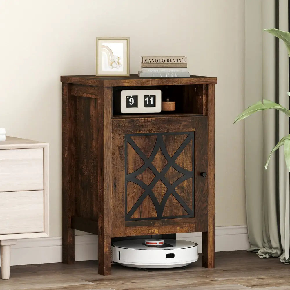 Robot Vacuum Storage Cabinet with Door and Open Shelf for Living Room Bedroom-Brown - Brown - Cabinets & Chests