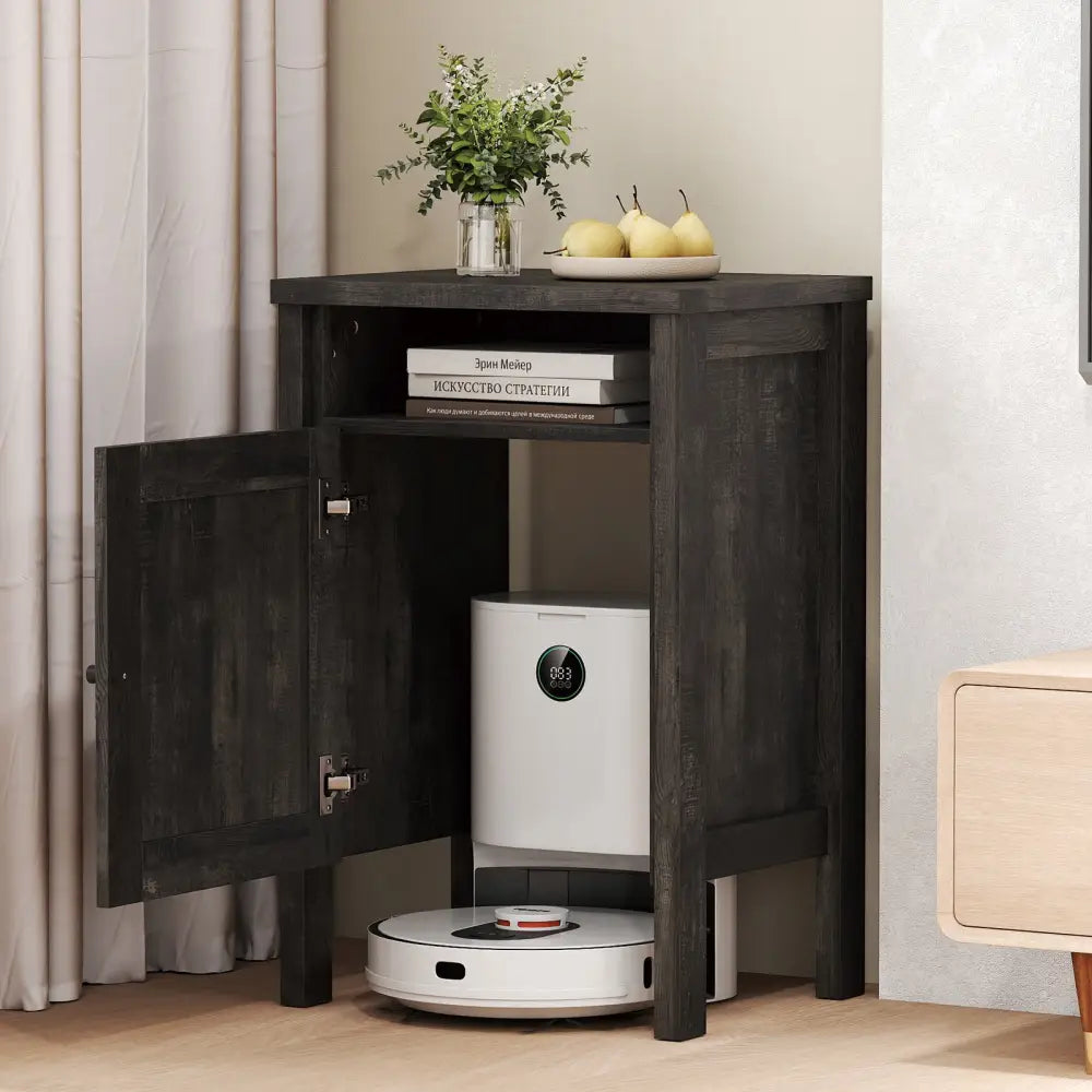 Robot Vacuum Storage Cabinet with Door and Open Shelf for Living Room Bedroom-Gray - Dark Gray - Cabinets & Chests
