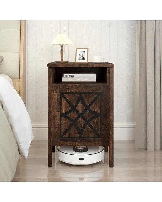 Robot Vacuum Storage Cabinet with Door and Open Shelf for Living Room Bedroom-Brown - Brown - Cabinets & Chests