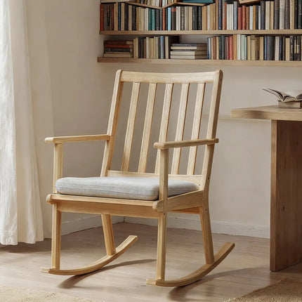Rocking Chair with Cushion Solid Rubber Wood Rocker with Padded Seat-Natural - Natural - Accent Chairs