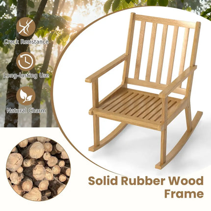 Rocking Chair with Cushion Solid Rubber Wood Rocker with Padded Seat-Natural - Natural - Accent Chairs