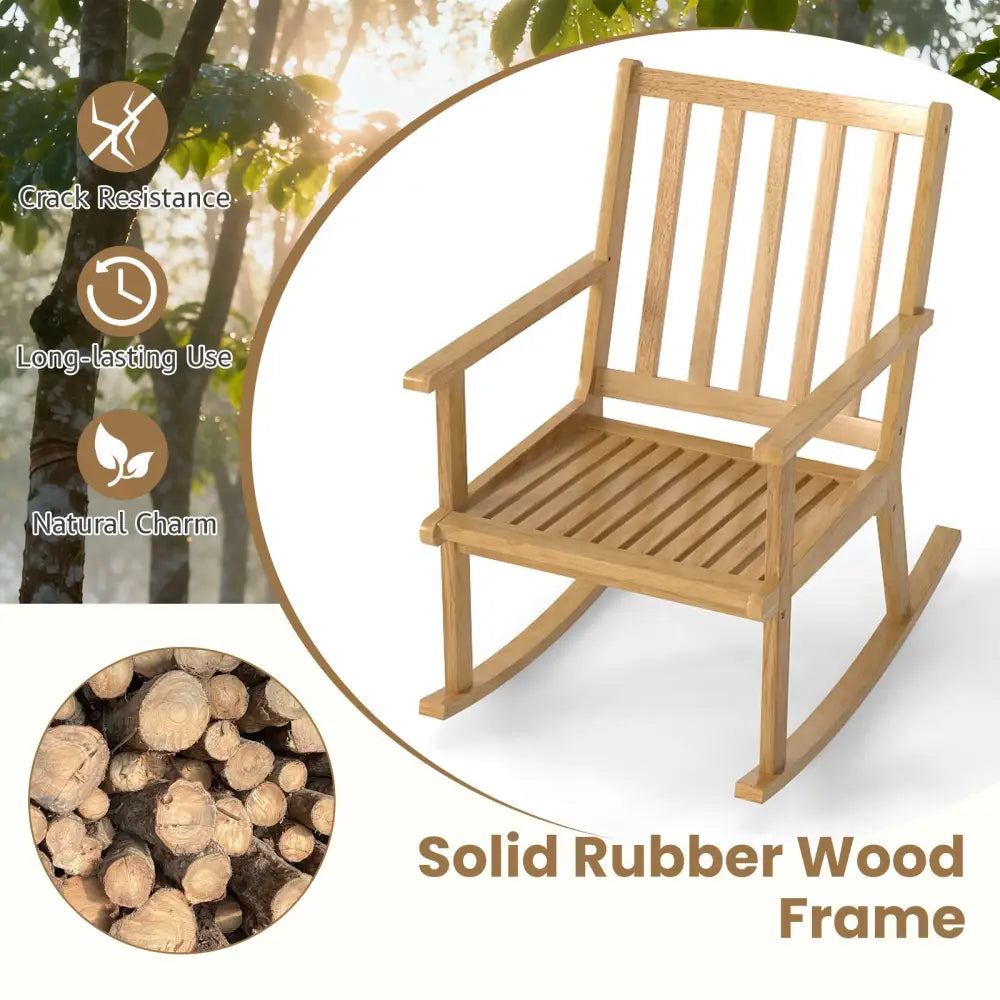 Rocking Chair with Cushion Solid Rubber Wood Rocker with Padded Seat-Natural - Natural - Accent Chairs