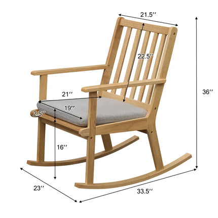 Rocking Chair with Cushion Solid Rubber Wood Rocker with Padded Seat-Natural - Natural - Accent Chairs