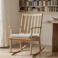 Rocking Chair with Cushion Solid Rubber Wood Rocker with Padded Seat-Natural - Natural - Accent Chairs