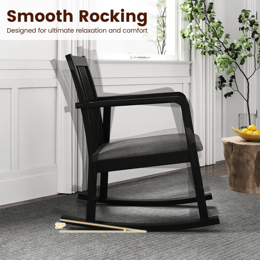 Rocking Chair with Slatted Back and Curved Armrests-Black - Black - Patio Rocking Chairs & Gliders