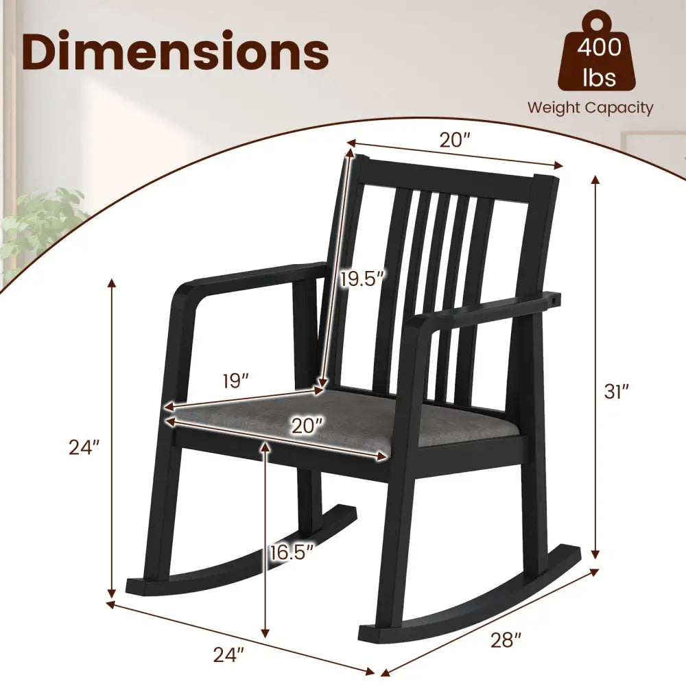 Rocking Chair with Slatted Back and Curved Armrests-Black - Black - Patio Rocking Chairs & Gliders