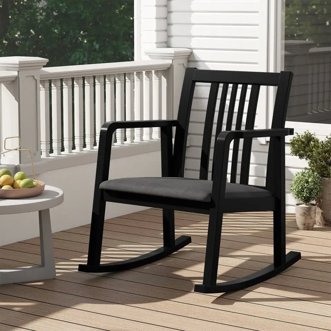 Rocking Chair with Slatted Back and Curved Armrests-Black - Black - Patio Rocking Chairs & Gliders