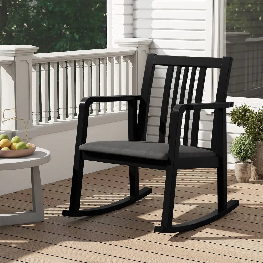 Rocking Chair with Slatted Back and Curved Armrests-Black - Black - Patio Rocking Chairs & Gliders