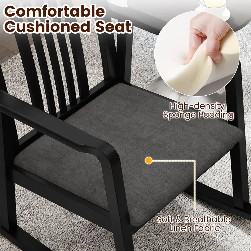 Rocking Chair with Slatted Back and Curved Armrests-Black - Black - Patio Rocking Chairs & Gliders