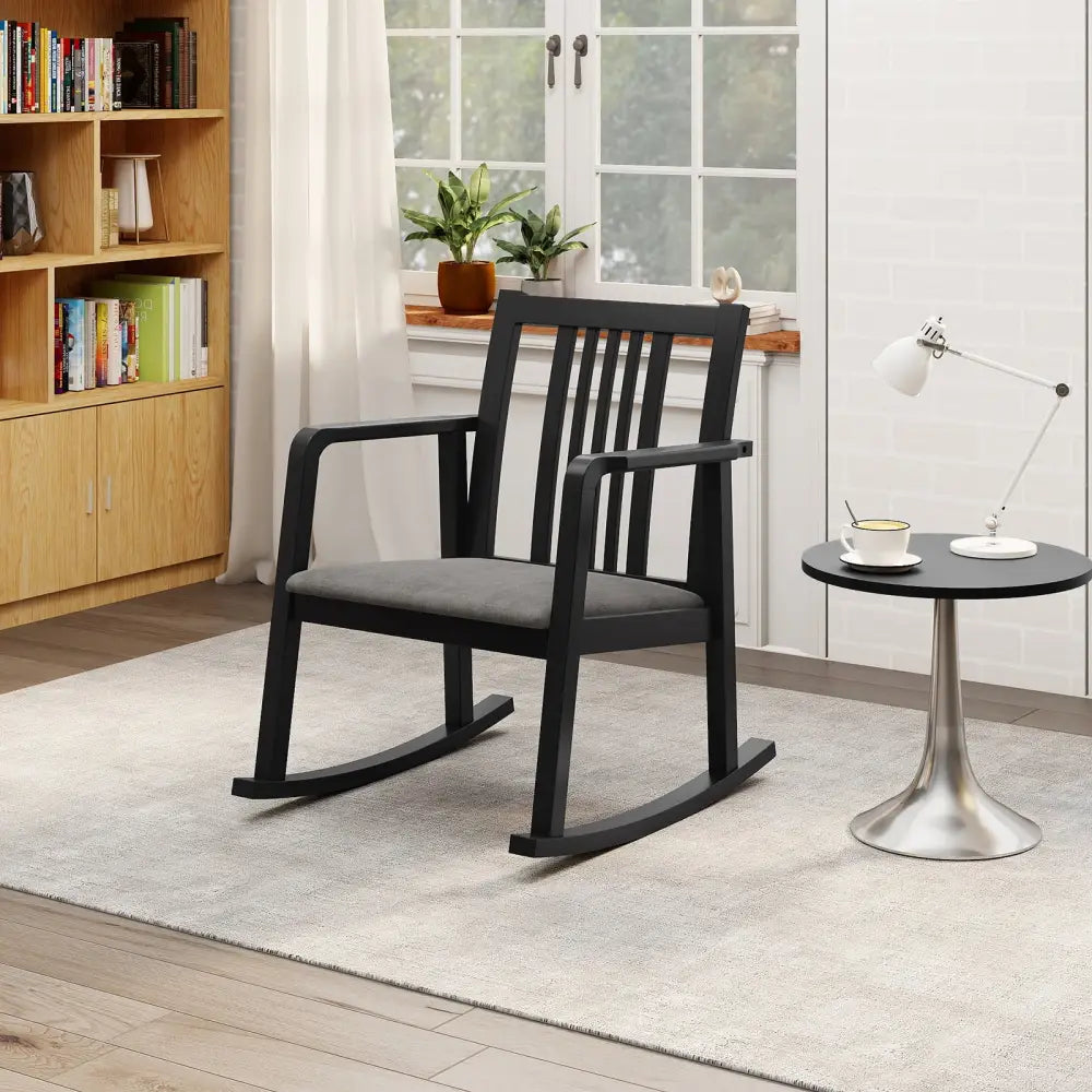 Rocking Chair with Slatted Back and Curved Armrests-Black - Black - Patio Rocking Chairs & Gliders