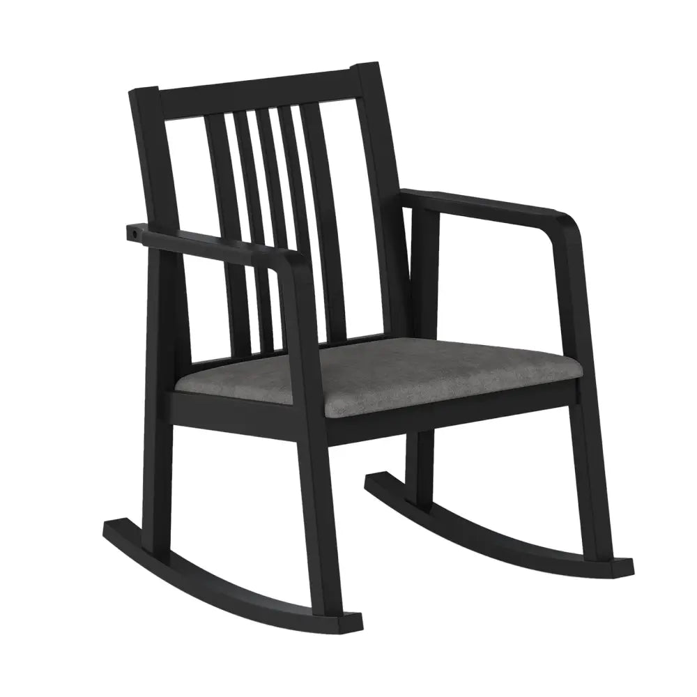Rocking Chair with Slatted Back and Curved Armrests-Black - Black - Patio Rocking Chairs & Gliders