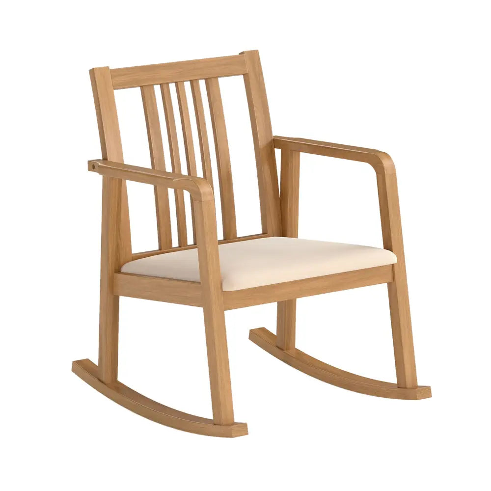 Rocking Chair with Slatted Back and Curved Armrests-Natural - Natural - Patio Rocking Chairs & Gliders