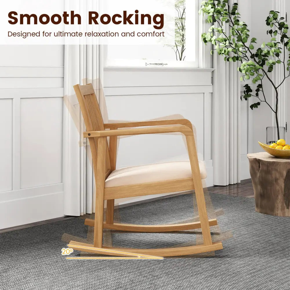 Rocking Chair with Slatted Back and Curved Armrests-Natural - Natural - Patio Rocking Chairs & Gliders