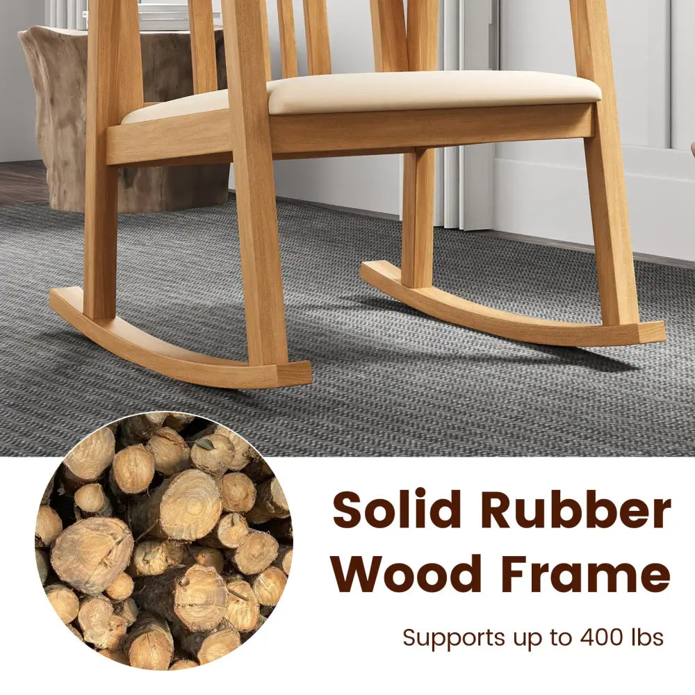 Rocking Chair with Slatted Back and Curved Armrests-Natural - Natural - Patio Rocking Chairs & Gliders