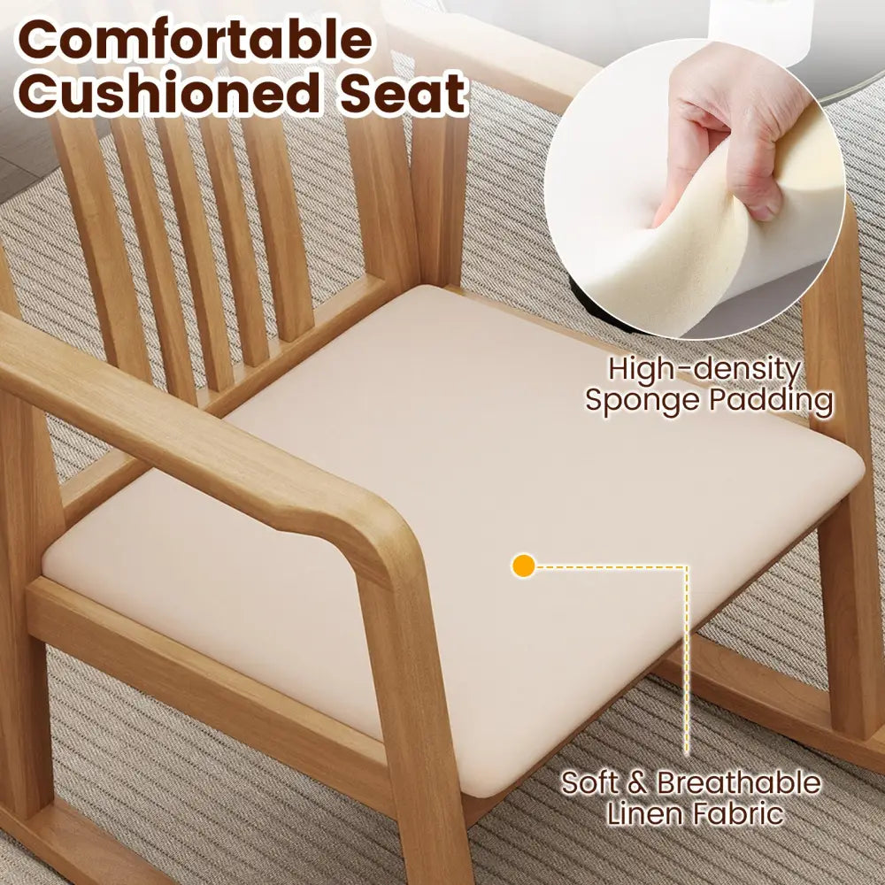 Rocking Chair with Slatted Back and Curved Armrests-Natural - Natural - Patio Rocking Chairs & Gliders