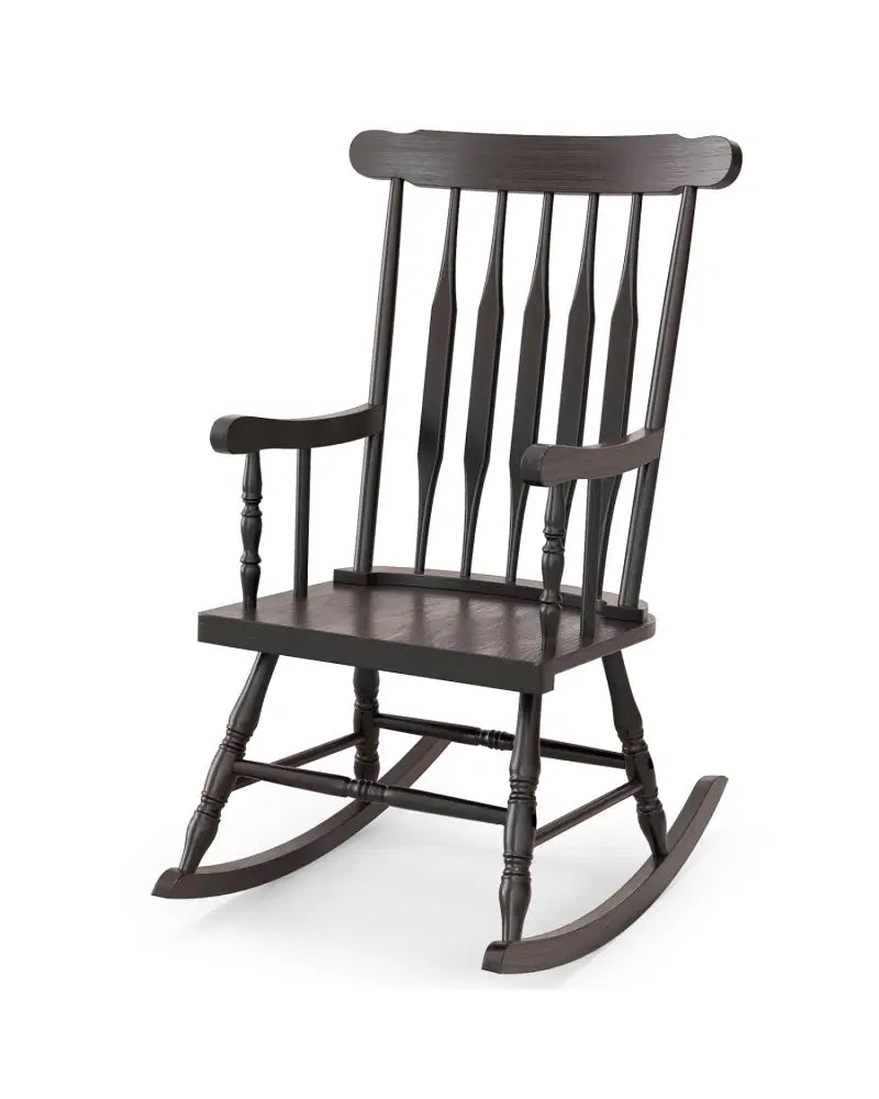 Rocking Chair with Solid Wooden Frame for Garden and Patio-Brown - Brown - Patio Rocking Chairs & Gliders