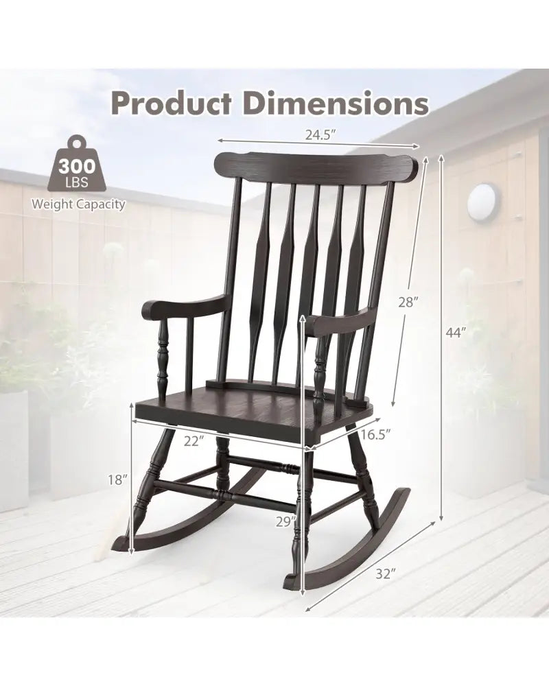 Rocking Chair with Solid Wooden Frame for Garden and Patio-Brown - Brown - Patio Rocking Chairs & Gliders