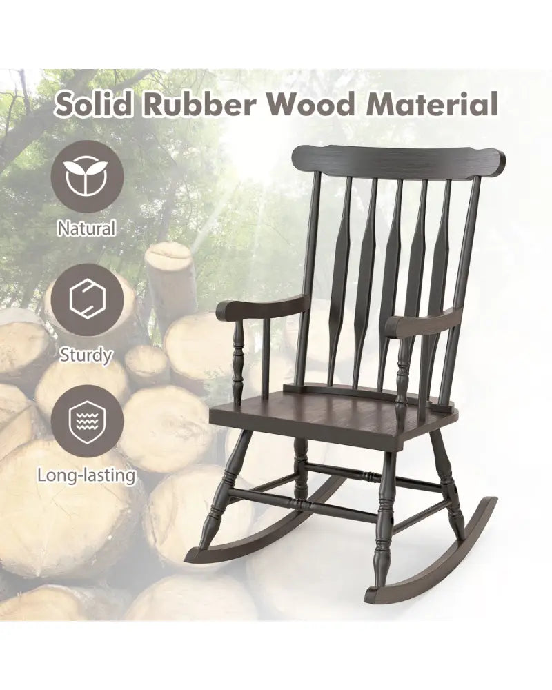 Rocking Chair with Solid Wooden Frame for Garden and Patio-Brown - Brown - Patio Rocking Chairs & Gliders
