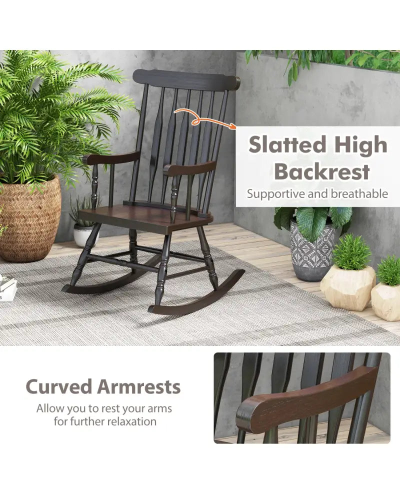 Rocking Chair with Solid Wooden Frame for Garden and Patio-Brown - Brown - Patio Rocking Chairs & Gliders