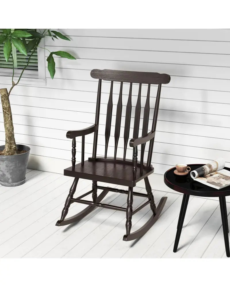 Rocking Chair with Solid Wooden Frame for Garden and Patio-Brown - Brown - Patio Rocking Chairs & Gliders