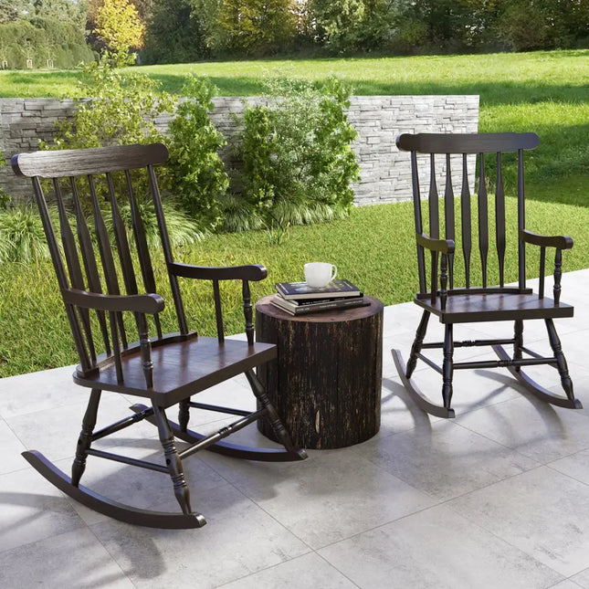 Rocking Chair with Solid Wooden Frame for Garden and Patio-Brown - Brown - Patio Rocking Chairs & Gliders