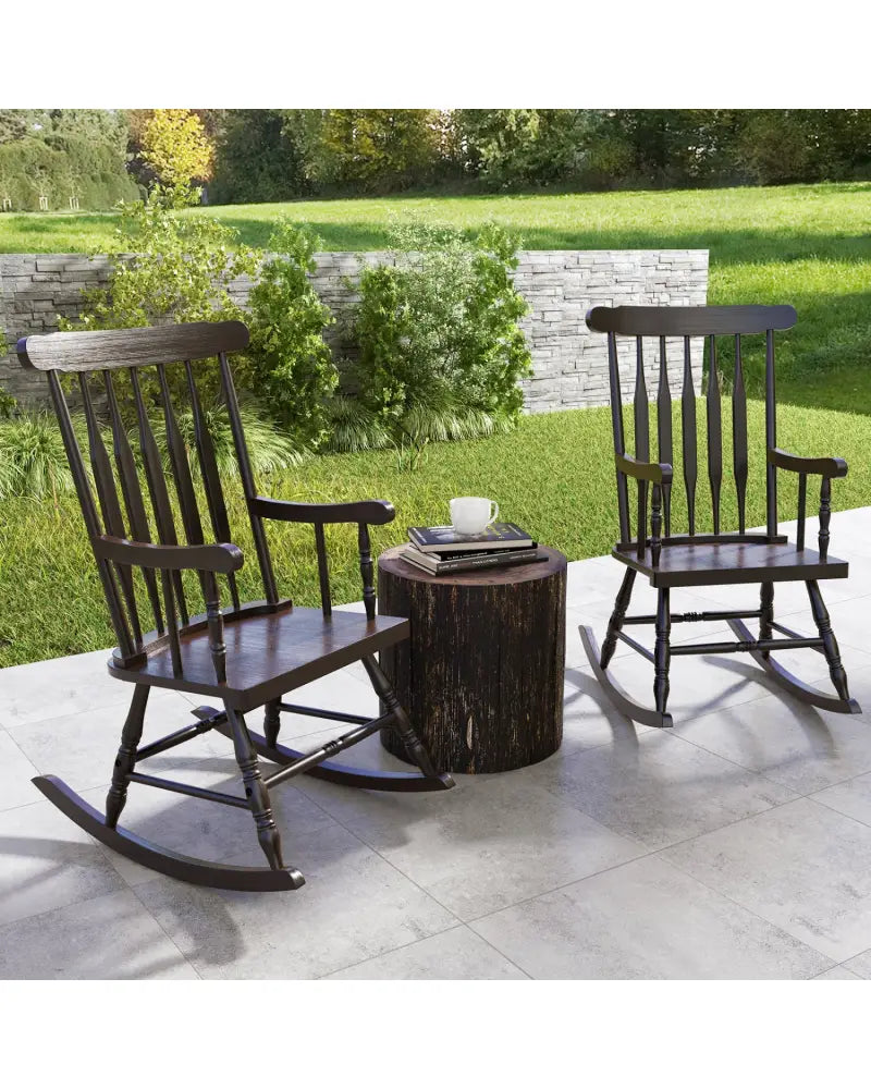 Rocking Chair with Solid Wooden Frame for Garden and Patio-Brown - Brown - Patio Rocking Chairs & Gliders