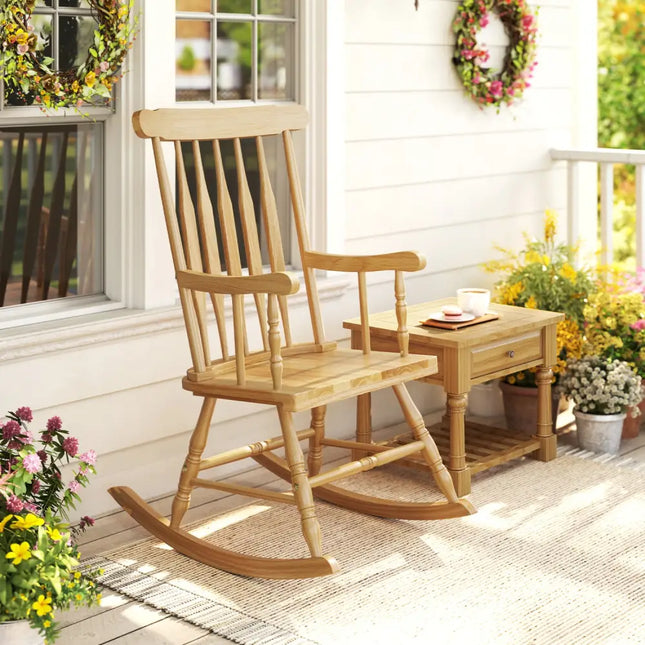Rocking Chair with Solid Wooden Frame for Garden and Patio-Natural - Natural - Patio Rocking Chairs & Gliders