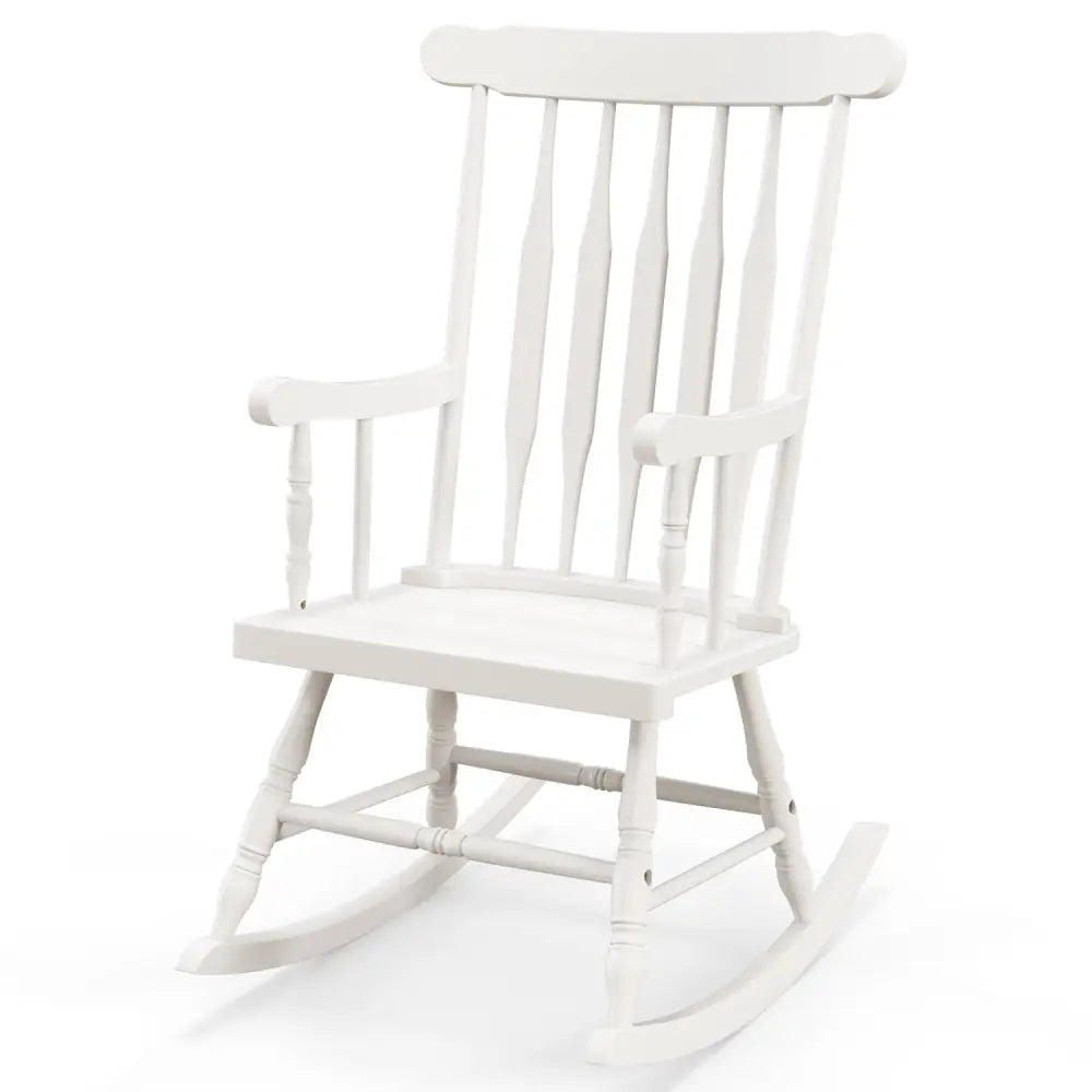 Rocking Chair with Solid Wooden Frame for Garden and Patio-White - White - Patio Rocking Chairs & Gliders