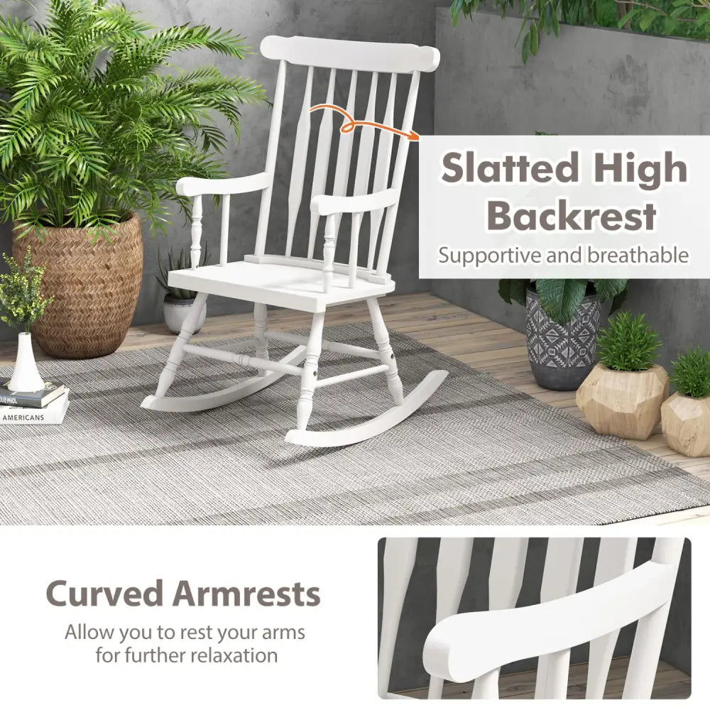 Rocking Chair with Solid Wooden Frame for Garden and Patio-White - White - Patio Rocking Chairs & Gliders