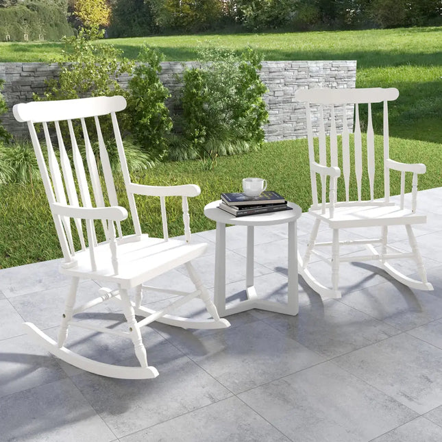 Rocking Chair with Solid Wooden Frame for Garden and Patio-White - White - Patio Rocking Chairs & Gliders