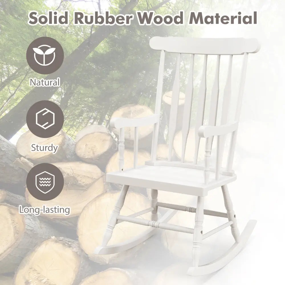 Rocking Chair with Solid Wooden Frame for Garden and Patio-White - White - Patio Rocking Chairs & Gliders
