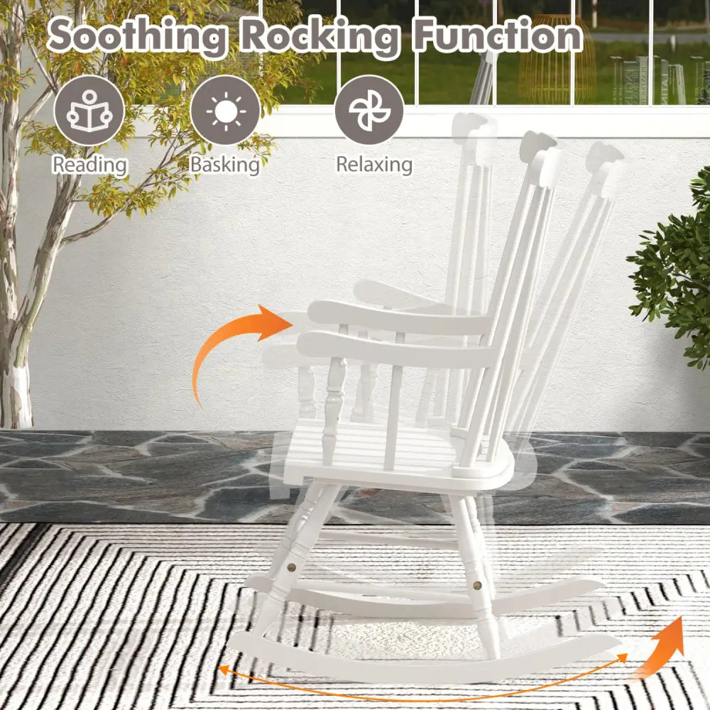 Rocking Chair with Solid Wooden Frame for Garden and Patio-White - White - Patio Rocking Chairs & Gliders