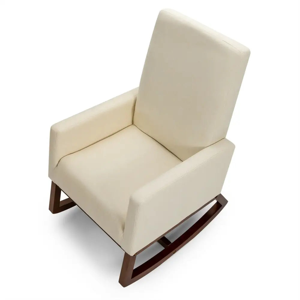 Rocking High Back Upholstered Lounge Armchair with Side Pocket-Beige - Beige - Accent Chairs