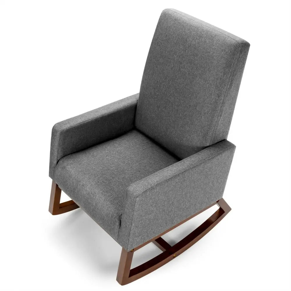 Rocking High Back Upholstered Lounge Armchair with Side Pocket-Gray - Gray - Accent Chairs