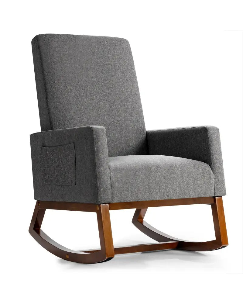 Rocking High Back Upholstered Lounge Armchair with Side Pocket-Gray - Gray - Accent Chairs