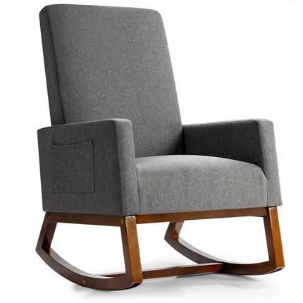 Rocking High Back Upholstered Lounge Armchair with Side Pocket-Gray - Gray - Accent Chairs