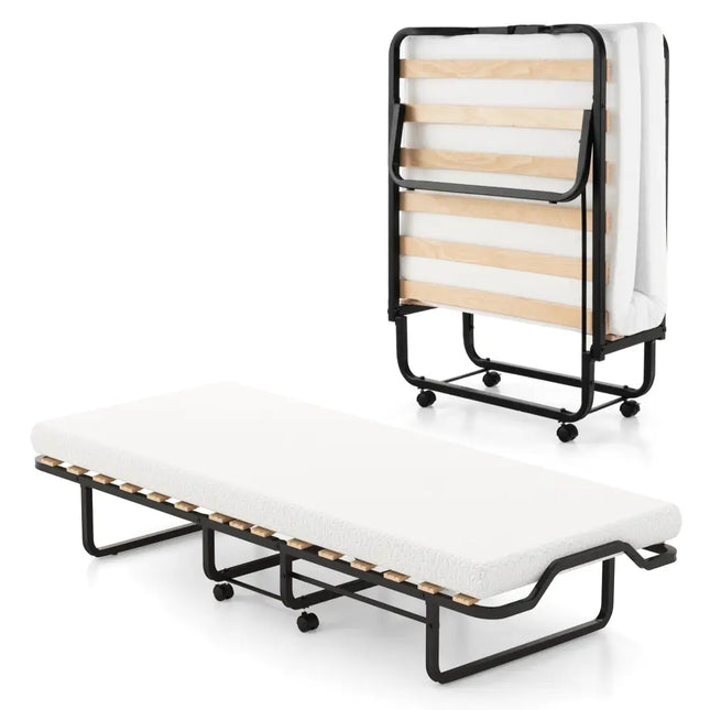 Rollaway Folding Bed with Memory Foam Mattress Made in Italy - Oasis Home Essentials