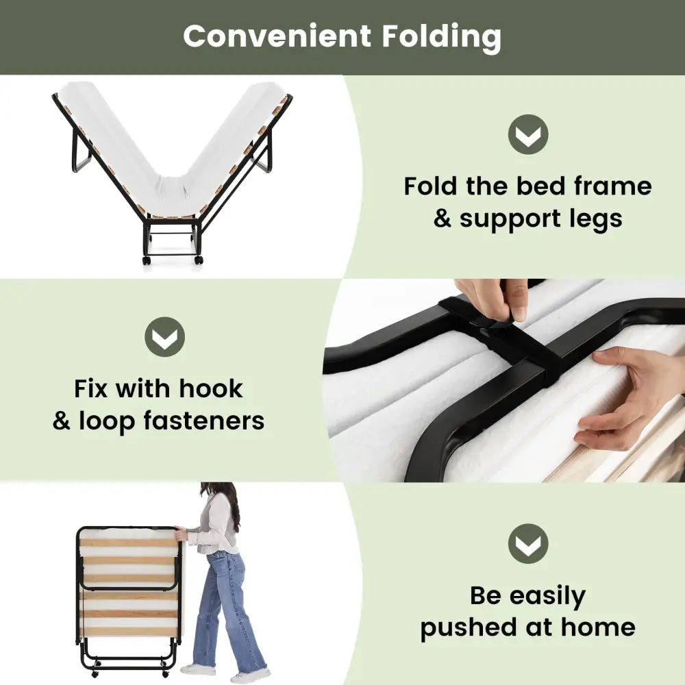 Rollaway Folding Bed with Memory Foam Mattress Made in Italy - Black - Folding Beds