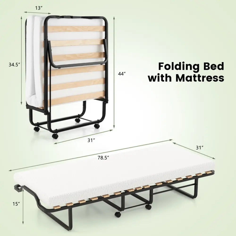 Rollaway Folding Bed with Memory Foam Mattress Made in Italy - Black - Folding Beds