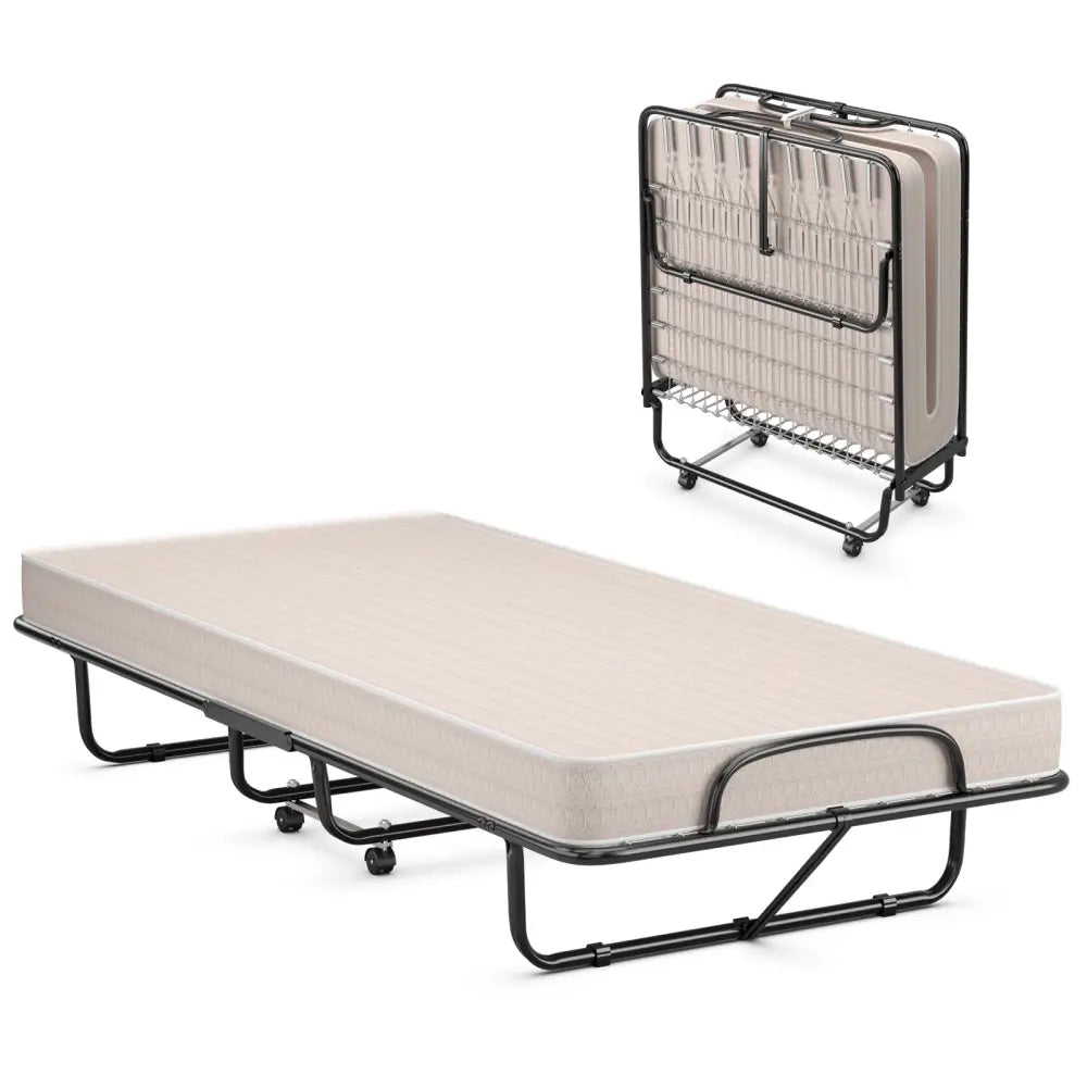 Rollaway Guest Bed with Sturdy Steel Frame and Memory Foam Mattress Made in Italy-Beige - Beige - Folding Beds
