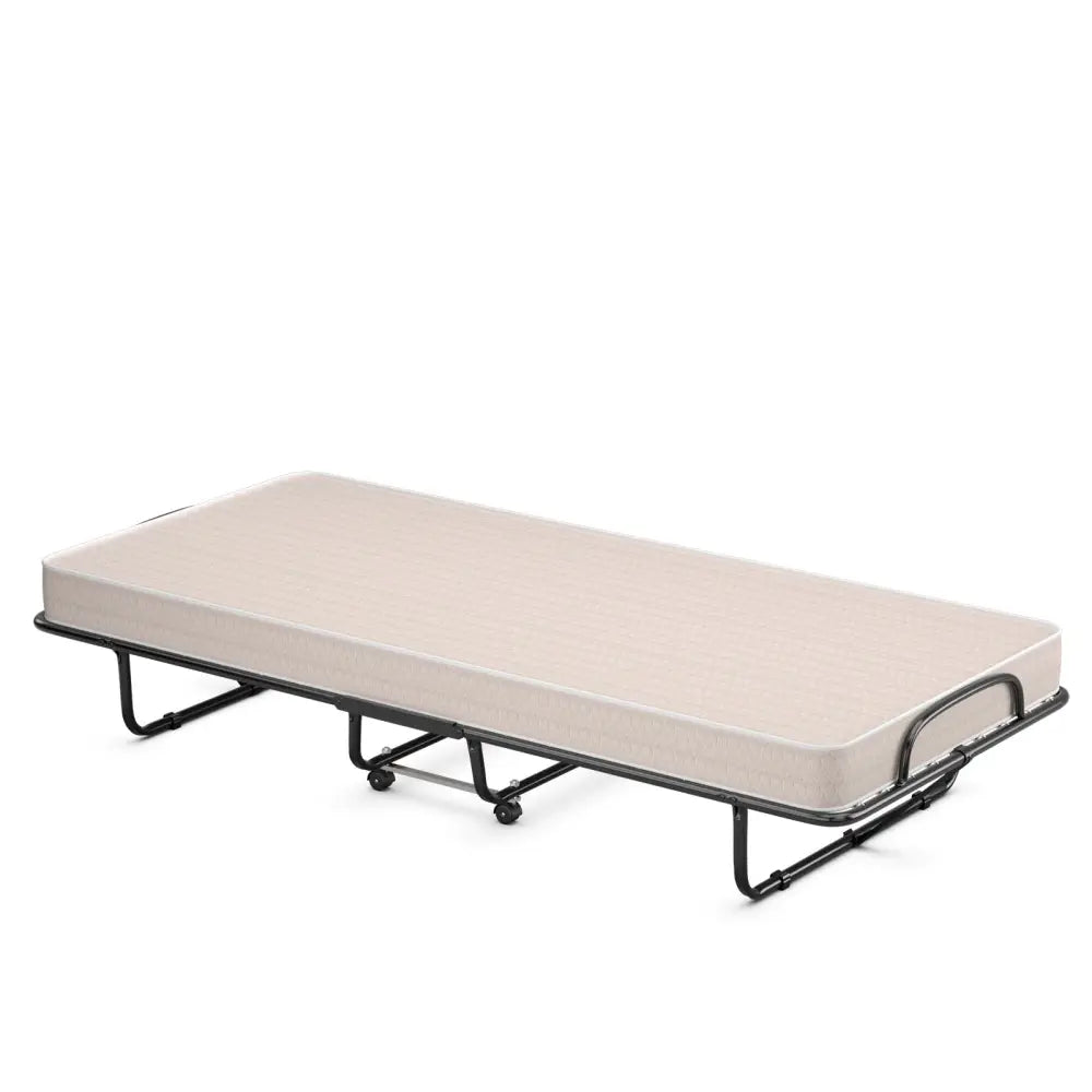 Rollaway Guest Bed with Sturdy Steel Frame and Memory Foam Mattress Made in Italy-Beige - Beige - Folding Beds