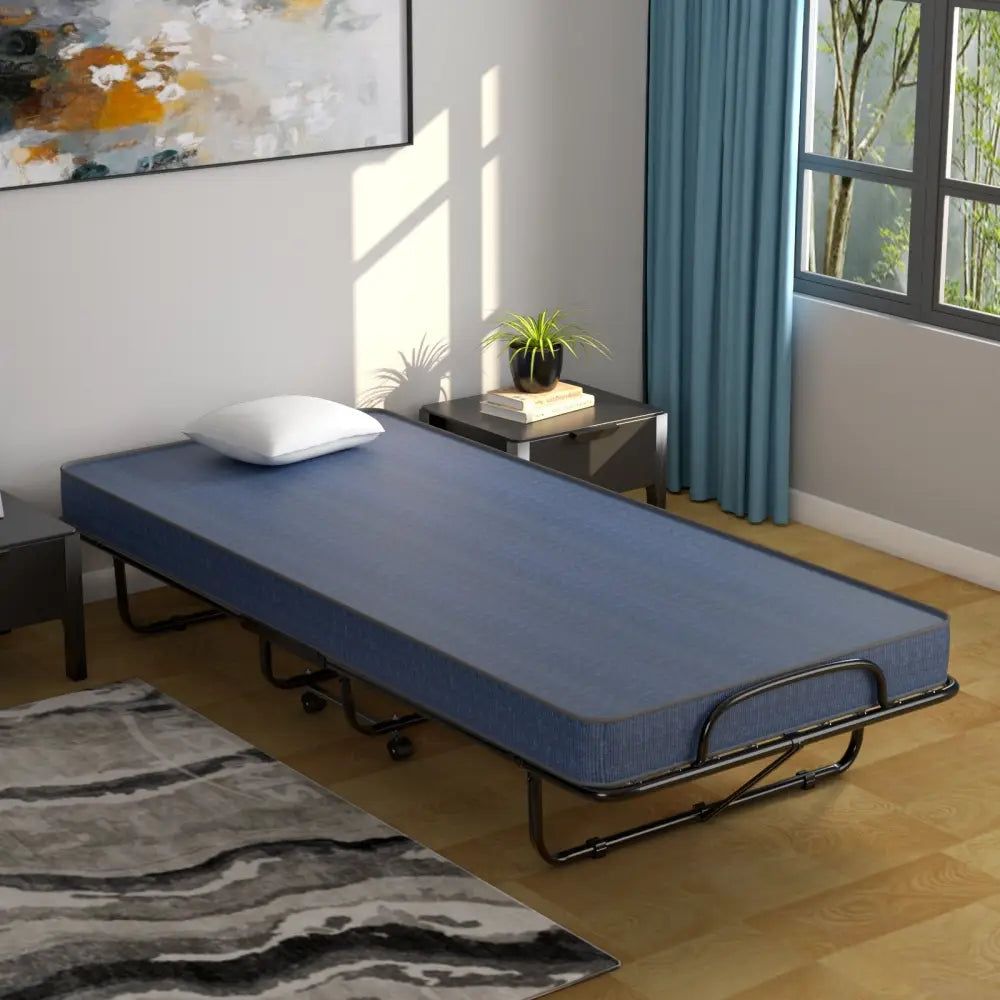 Rollaway Guest Bed with Sturdy Steel Frame and Memory Foam Mattress Made in Italy-Navy - Navy - Folding Beds