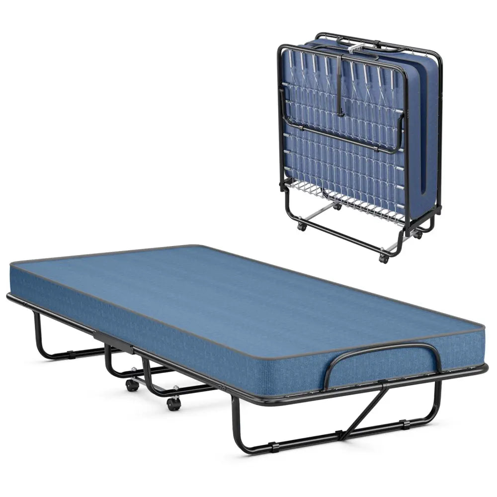 Rollaway Guest Bed with Sturdy Steel Frame and Memory Foam Mattress Made in Italy-Navy - Navy - Folding Beds