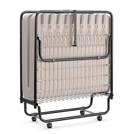 Rollaway Guest Bed with Sturdy Steel Frame and Memory Foam Mattress Made in Italy-Beige - Beige - Folding Beds