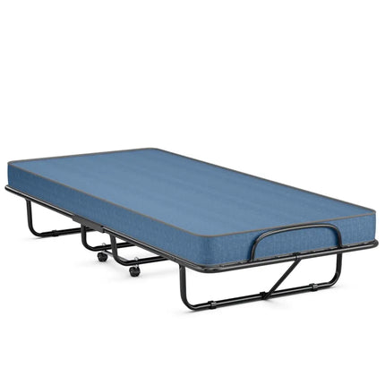 Rollaway Guest Bed with Sturdy Steel Frame and Memory Foam Mattress Made in Italy-Navy - Navy - Folding Beds