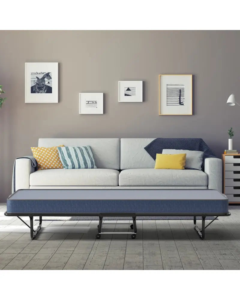 Rollaway Guest Bed with Sturdy Steel Frame and Memory Foam Mattress Made in Italy-Navy - Navy - Folding Beds