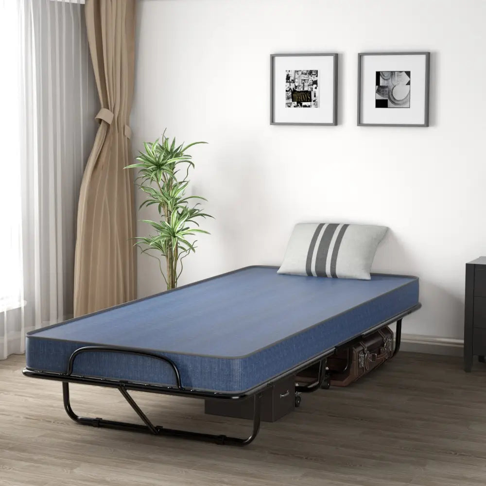 Rollaway Guest Bed with Sturdy Steel Frame and Memory Foam Mattress Made in Italy-Navy - Navy - Folding Beds