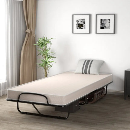 Rollaway Guest Bed with Sturdy Steel Frame and Memory Foam Mattress Made in Italy-Beige - Beige - Folding Beds