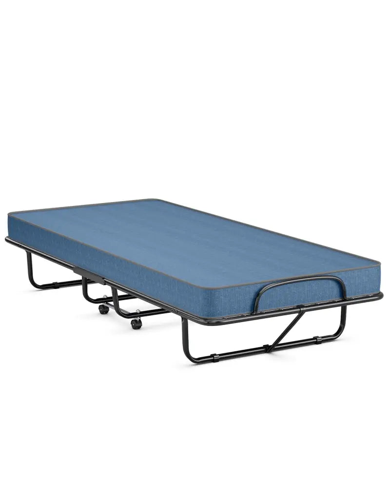 Rollaway Guest Bed with Sturdy Steel Frame and Memory Foam Mattress Made in Italy-Navy - Navy - Folding Beds